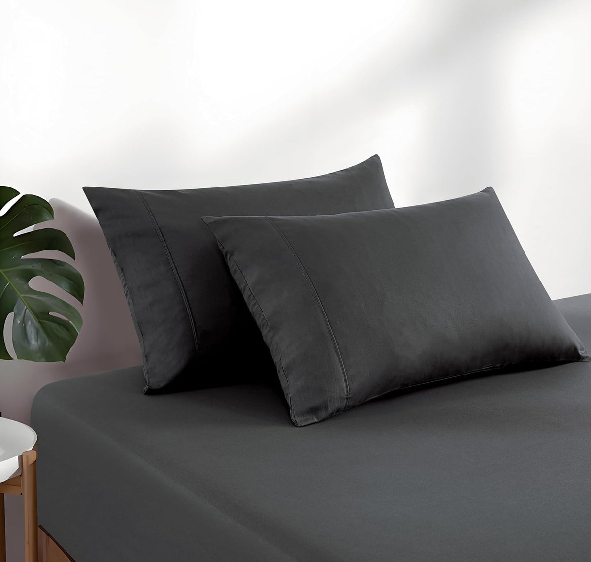 100% Vintage Washed Cotton Fitted Sheet Combo Set – 100% Natural Cotton, Ultra Soft & Breathable – Includes Fitted Sheet & Pillowcases – Machine Washable (Charcoal, King Single)