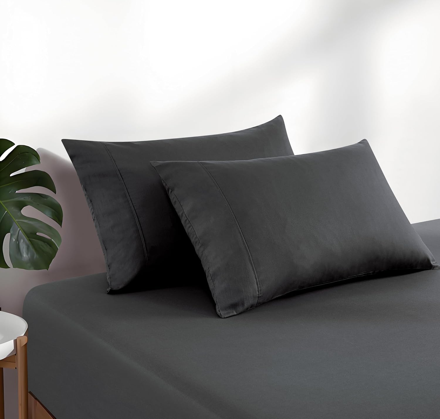 100% Vintage Washed Cotton Fitted Sheet Combo Set – 100% Natural Cotton, Ultra Soft & Breathable – Includes Fitted Sheet & Pillowcases – Machine Washable (Charcoal, King Single)