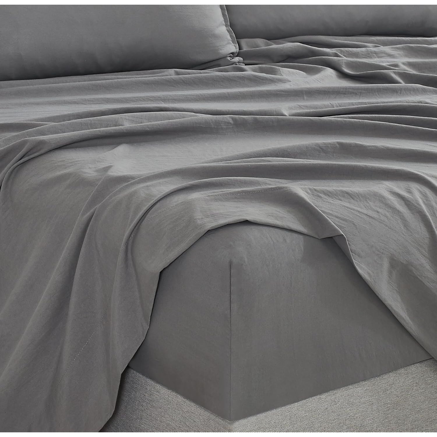 CleverPolly Vintage Washed Microfibre Sheet Set with 1 Pillowcase - Grey - King Single