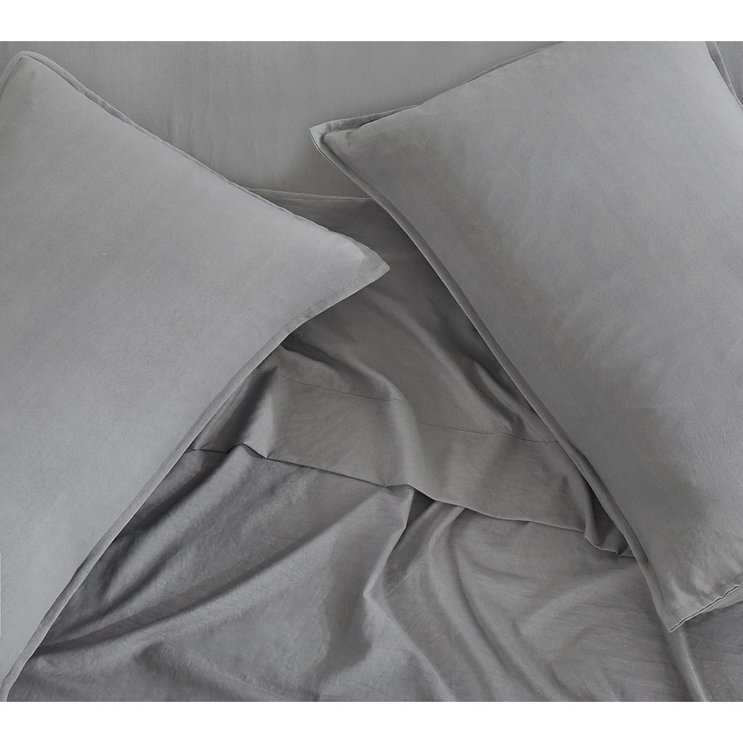 CleverPolly Vintage Washed Microfibre Sheet Set with 1 Pillowcase - Grey - King Single