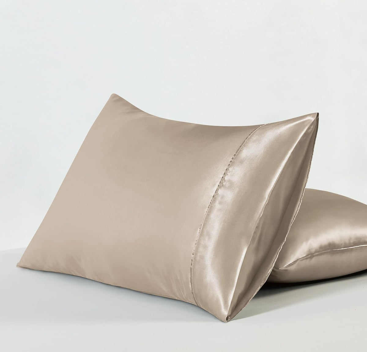 Satin Pillowcases - Silky Soft Polyester Satin with Zipper Closure - Champagne, 48cm x 73cm (Twin Pack)