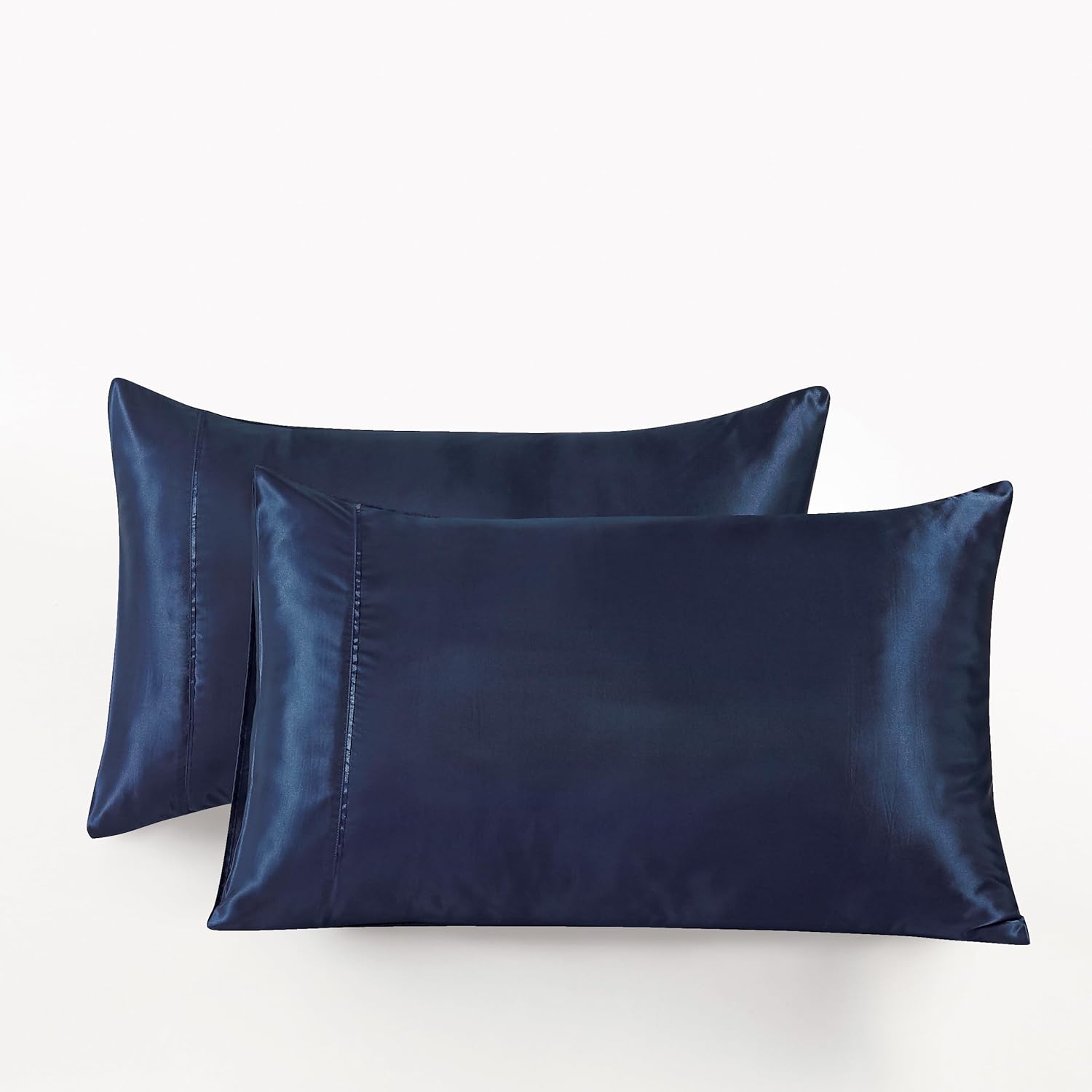 Satin Pillowcases - Silky Soft Polyester Satin with Zipper Closure - Navy Blue, 48cm x 73cm (Twin Pack)