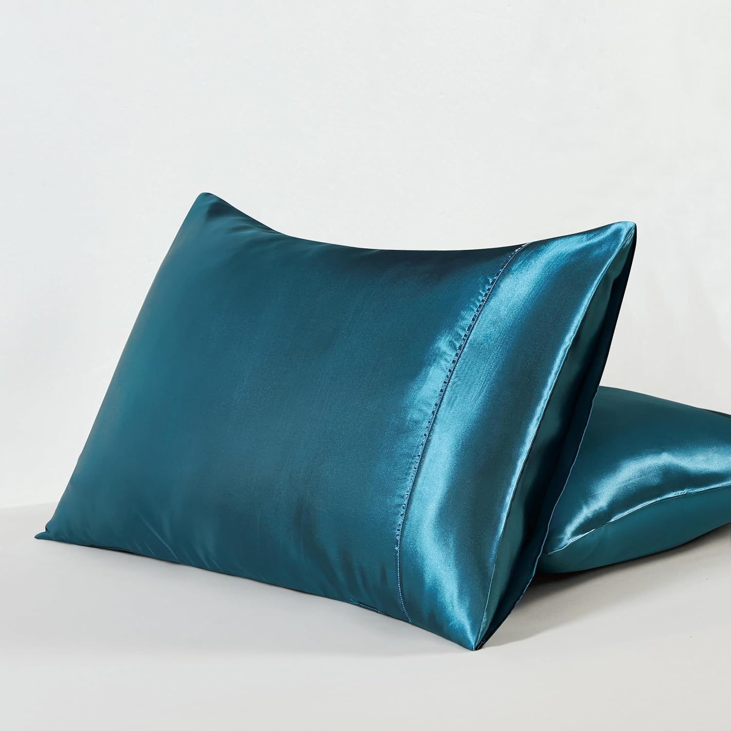 Satin Pillowcases - Silky Soft Polyester Satin with Zipper Closure - Teal, 48cm x 73cm (Twin Pack)