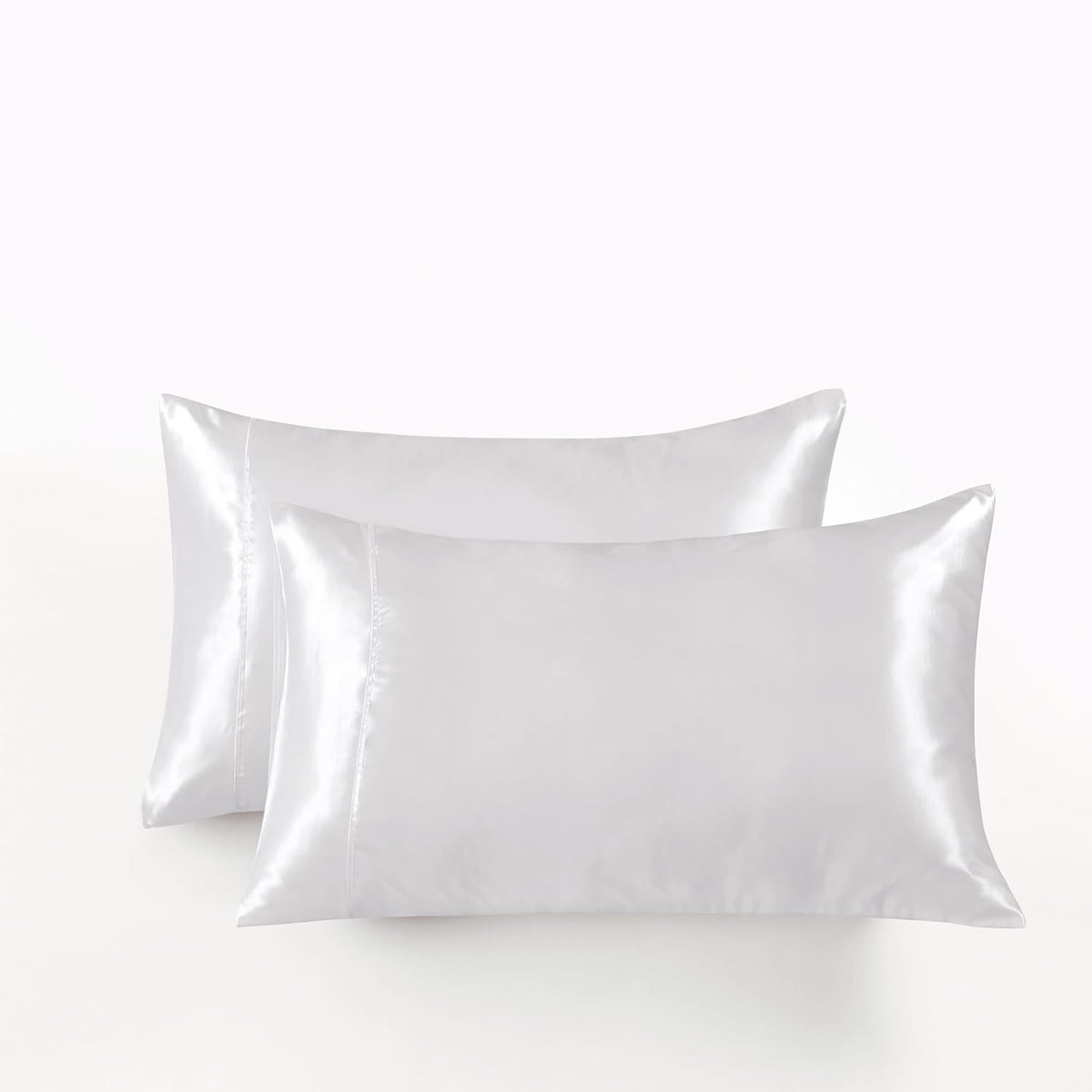 Satin Pillowcases - Silky Soft Polyester Satin with Zipper Closure - White, 48cm x 73cm (Twin Pack)