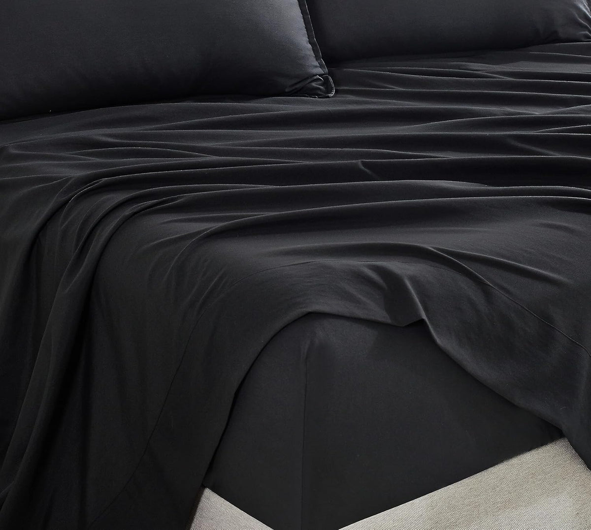 Vintage Washed Microfibre Sheet Set with 2 Pillowcases - Black - Super King