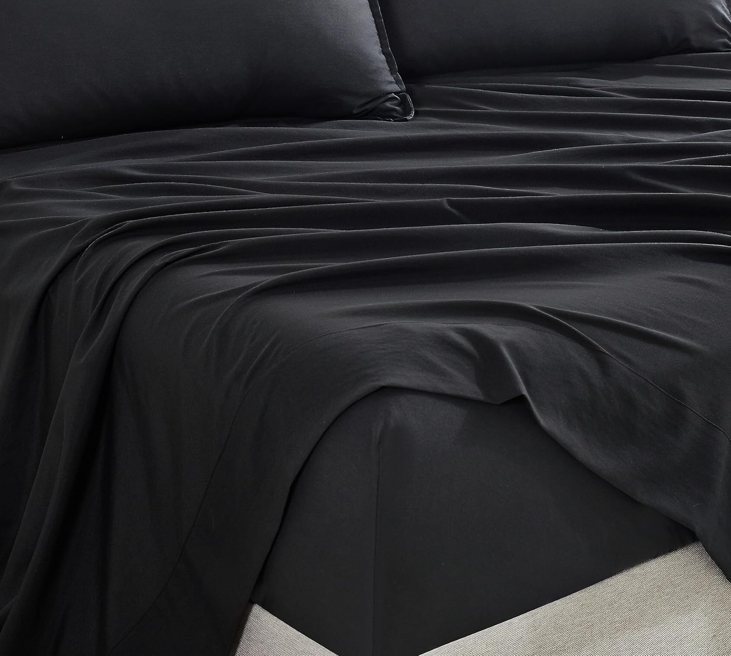 Vintage Washed Microfibre Sheet Set with 2 Pillowcases - Black - Super King