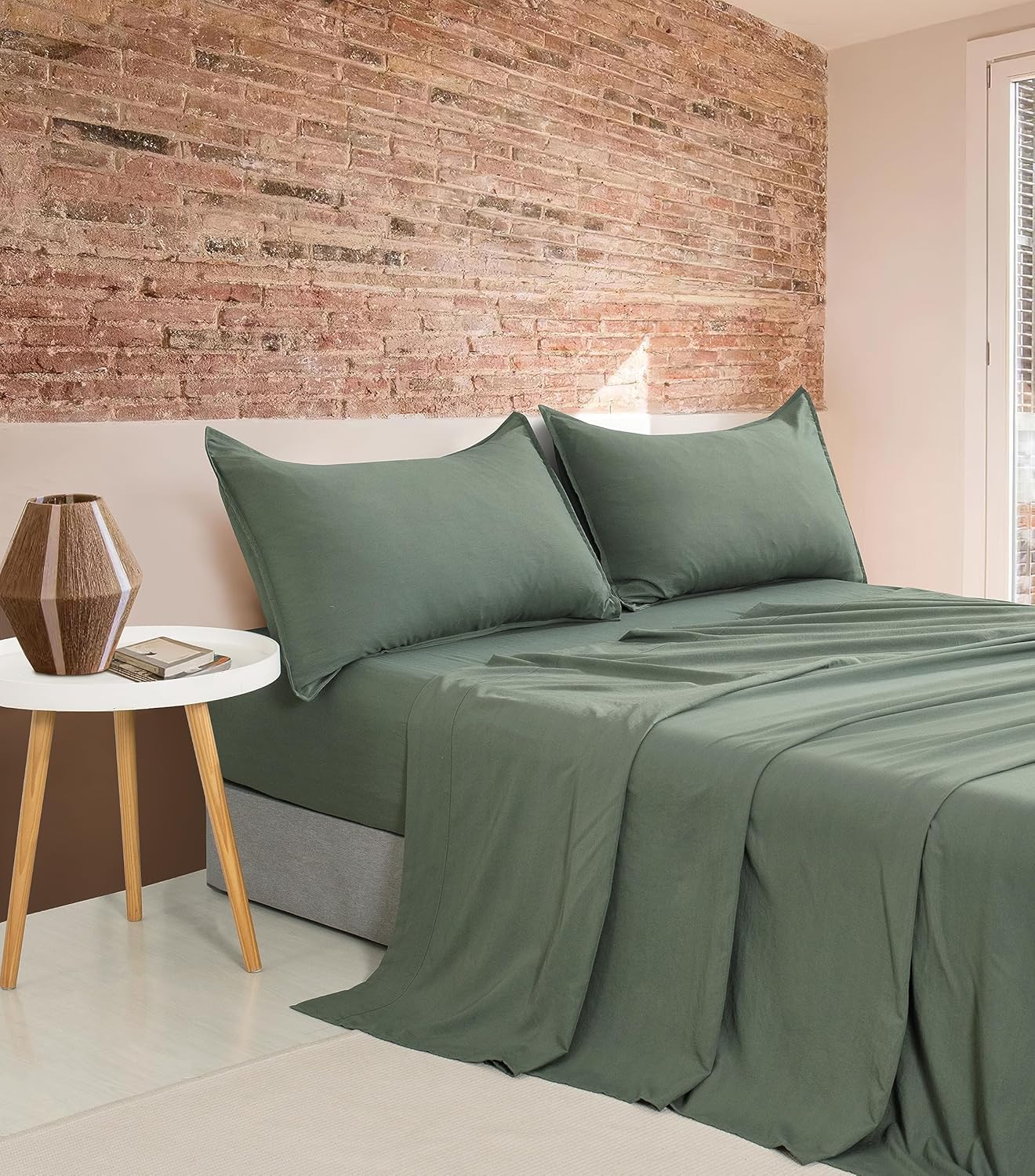 Vintage Washed Microfibre Sheet Set with 2 Pillowcases - Khaki Green - Super King