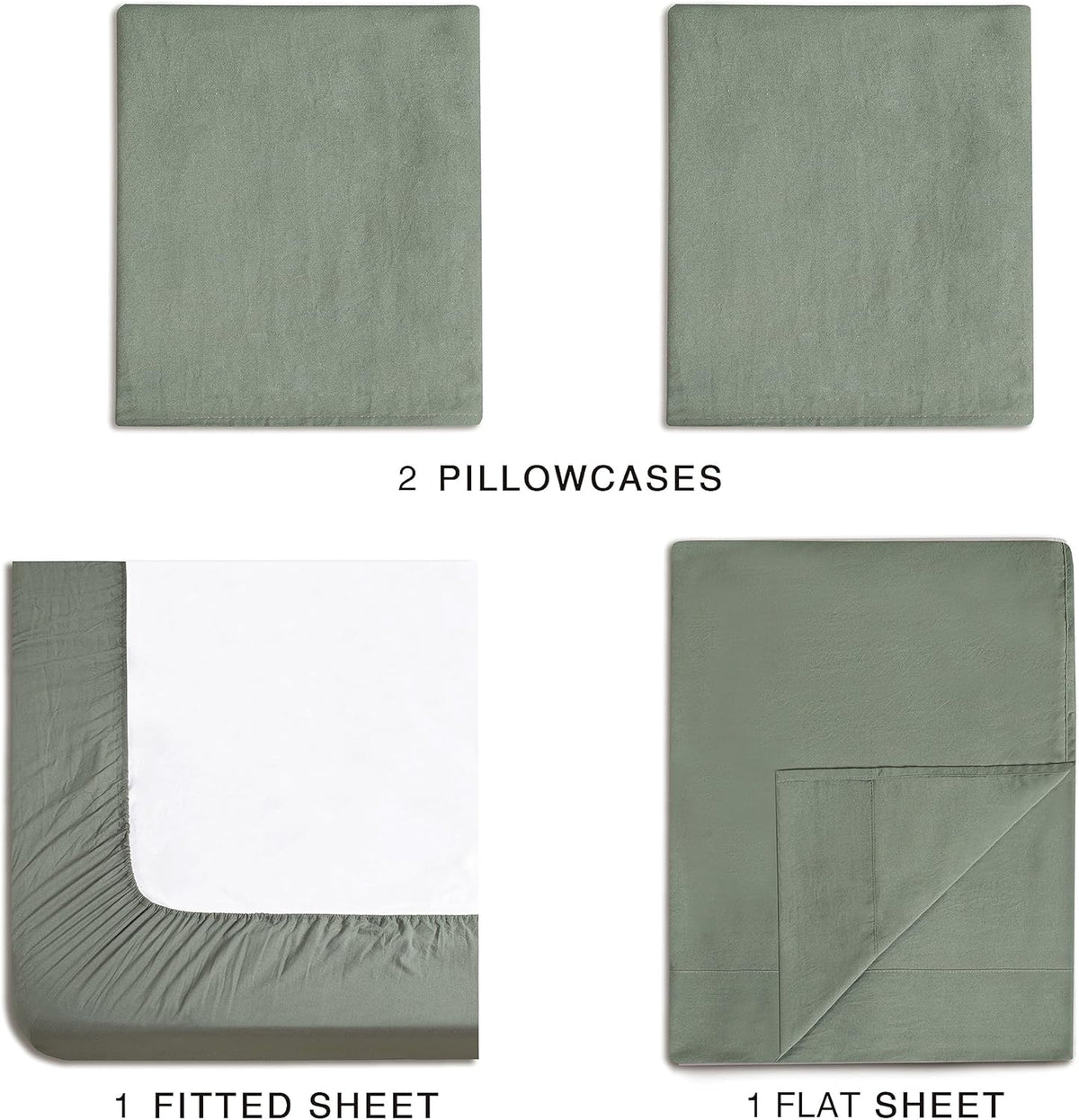 Vintage Washed Microfibre Sheet Set with 2 Pillowcases - Khaki Green - Super King