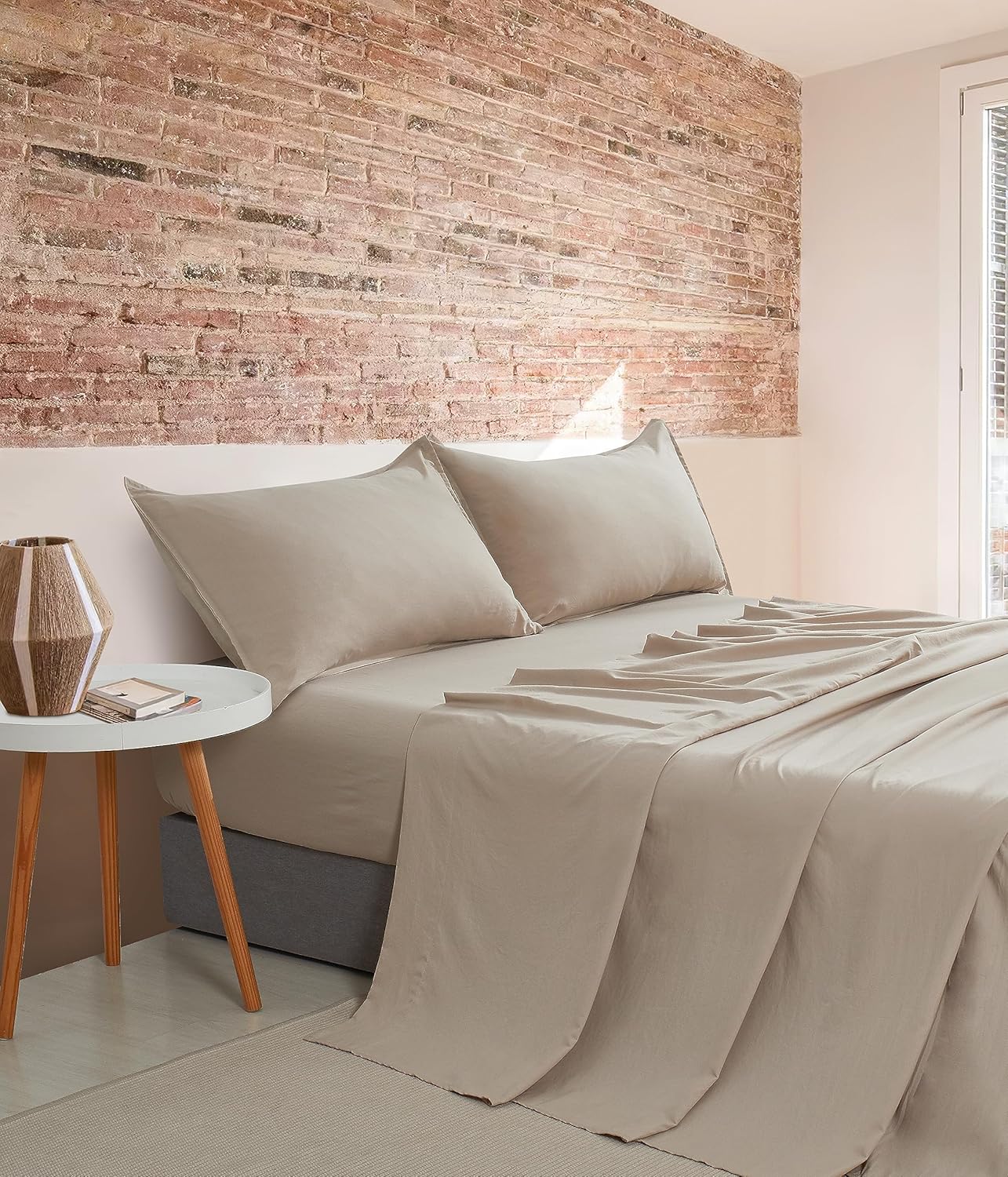 Vintage Washed Microfibre Sheet Set with 2 Pillowcases - Linen - Super King