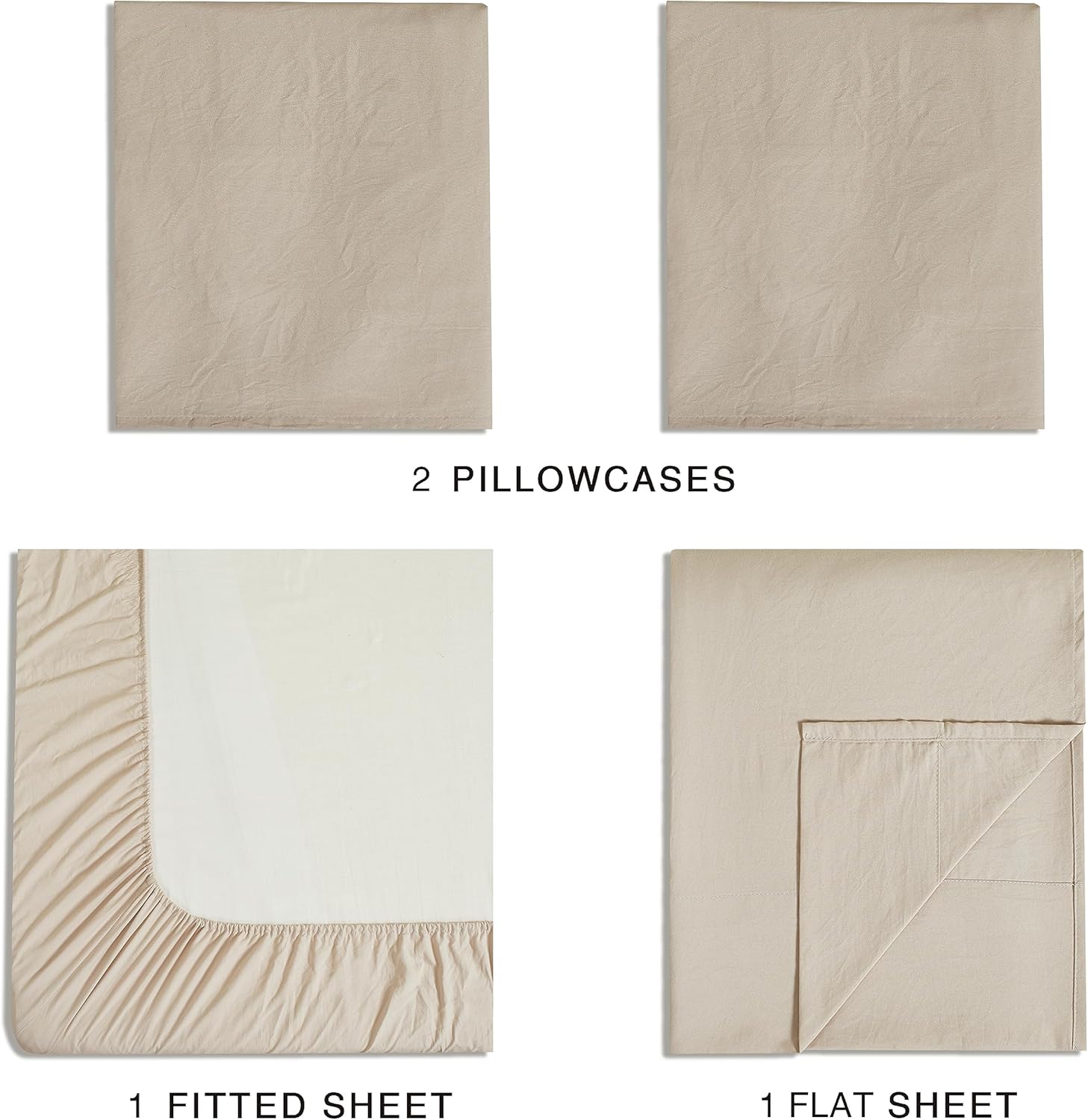 Vintage Washed Microfibre Sheet Set with 2 Pillowcases - Linen - Super King