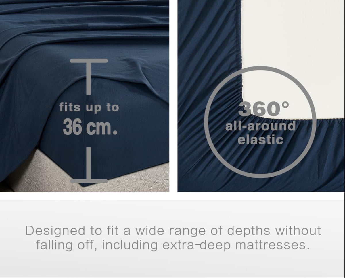 Vintage Washed Microfibre Sheet Set with 2 Pillowcases - Navy - Super King