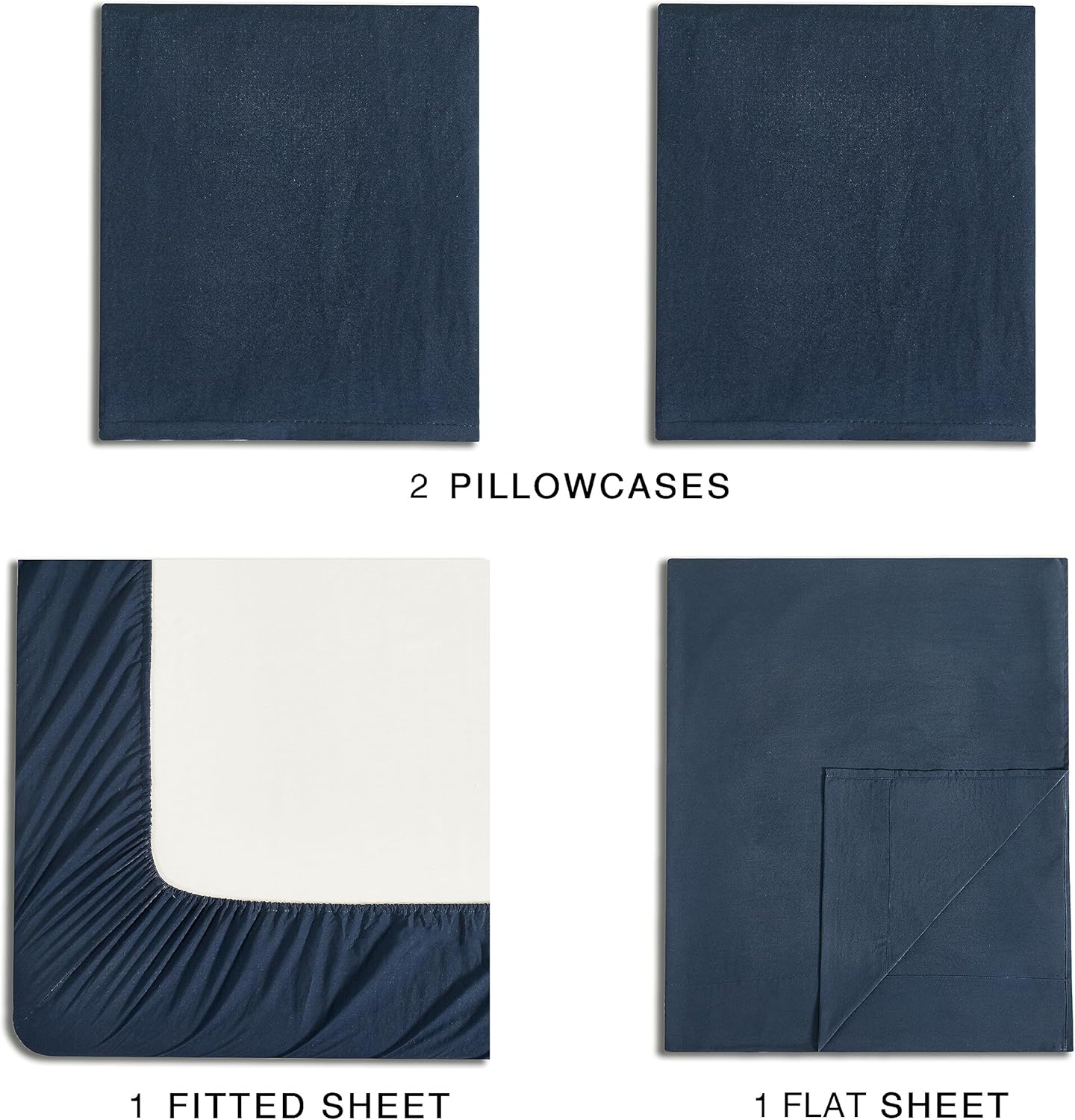 Vintage Washed Microfibre Sheet Set with 2 Pillowcases - Navy - Super King