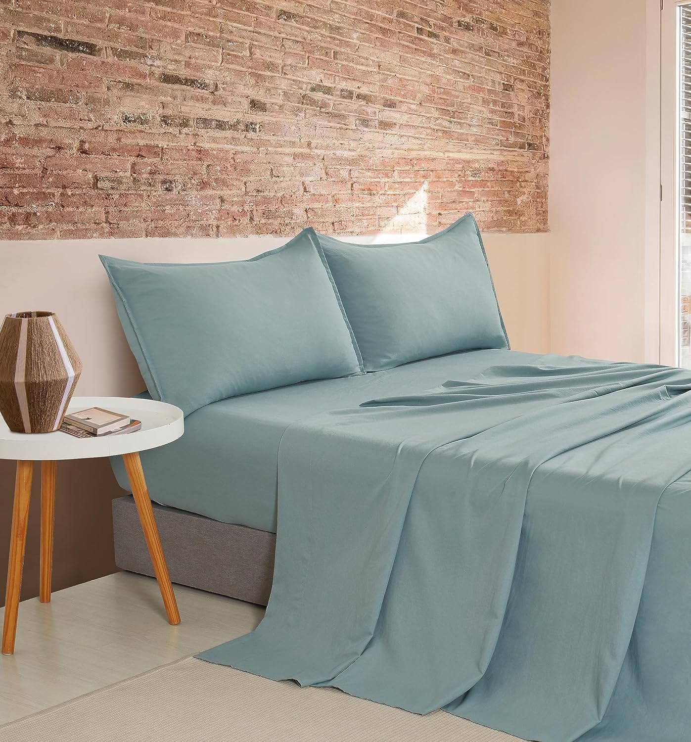 Vintage Washed Microfibre Sheet Set with 2 Pillowcases - Seafoam - Super King