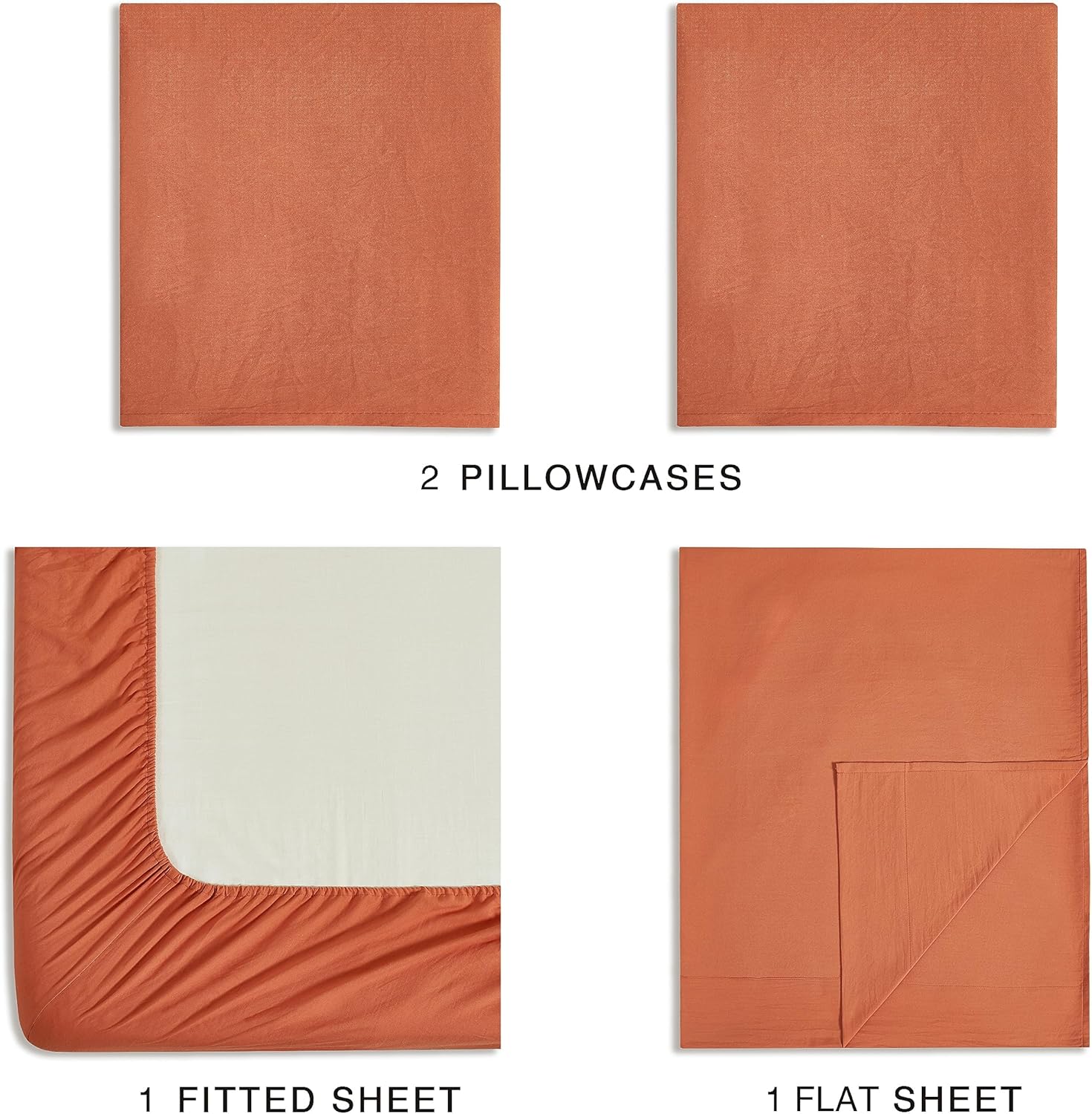 Vintage Washed Microfibre Sheet Set with 2 Pillowcases - Terracotta - Super King