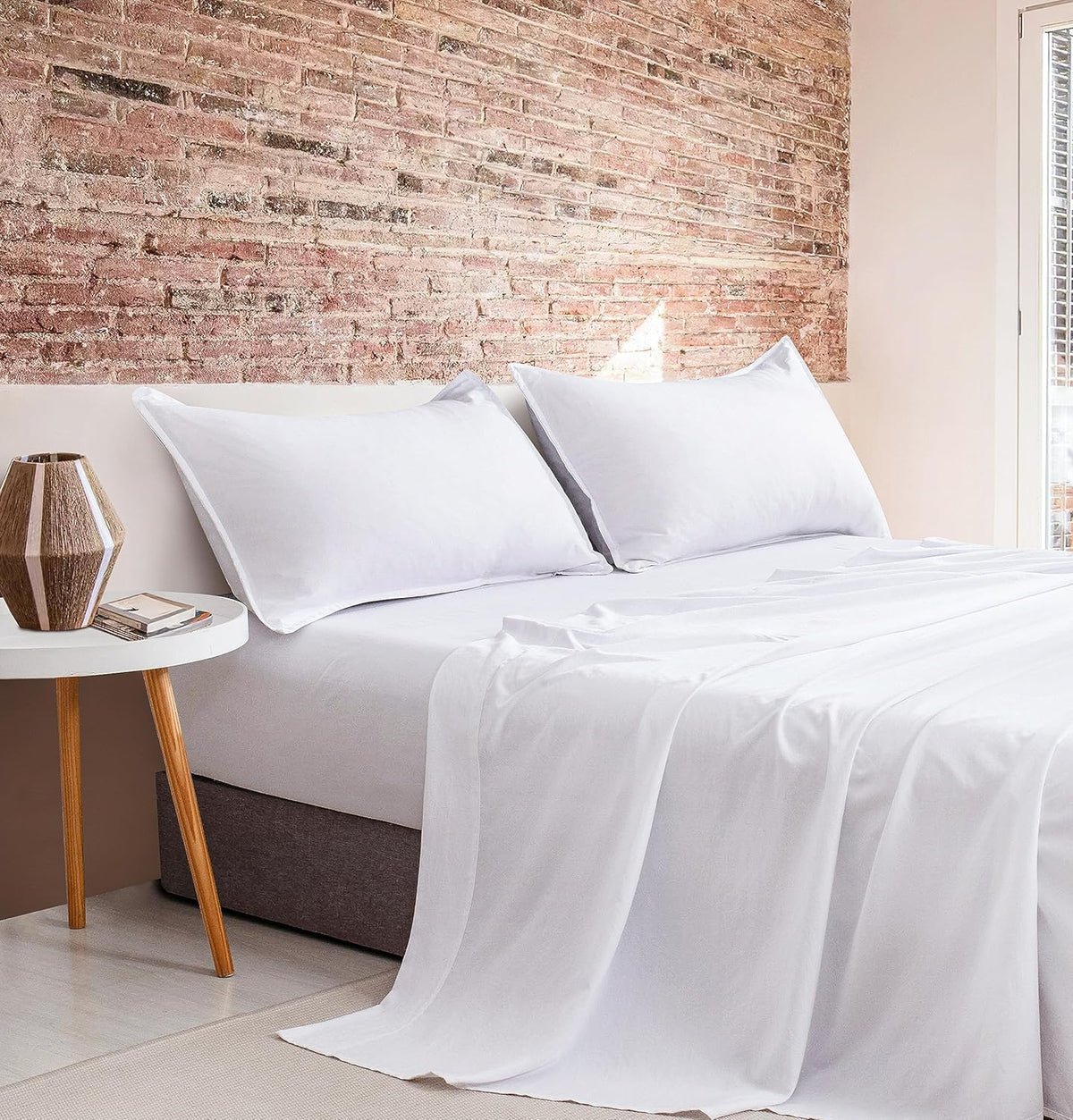 Vintage Washed Microfibre Sheet Set with 2 Pillowcases - White - Super King