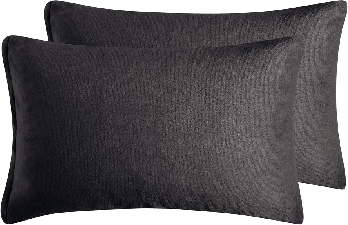Teddy Sherpa Twin-Pack Standard Pillowcases - Soft Reversible Velvet & Sherpa Cushion Covers - Machine Washable with Zipper Closure -  48x73cm - Charcoal