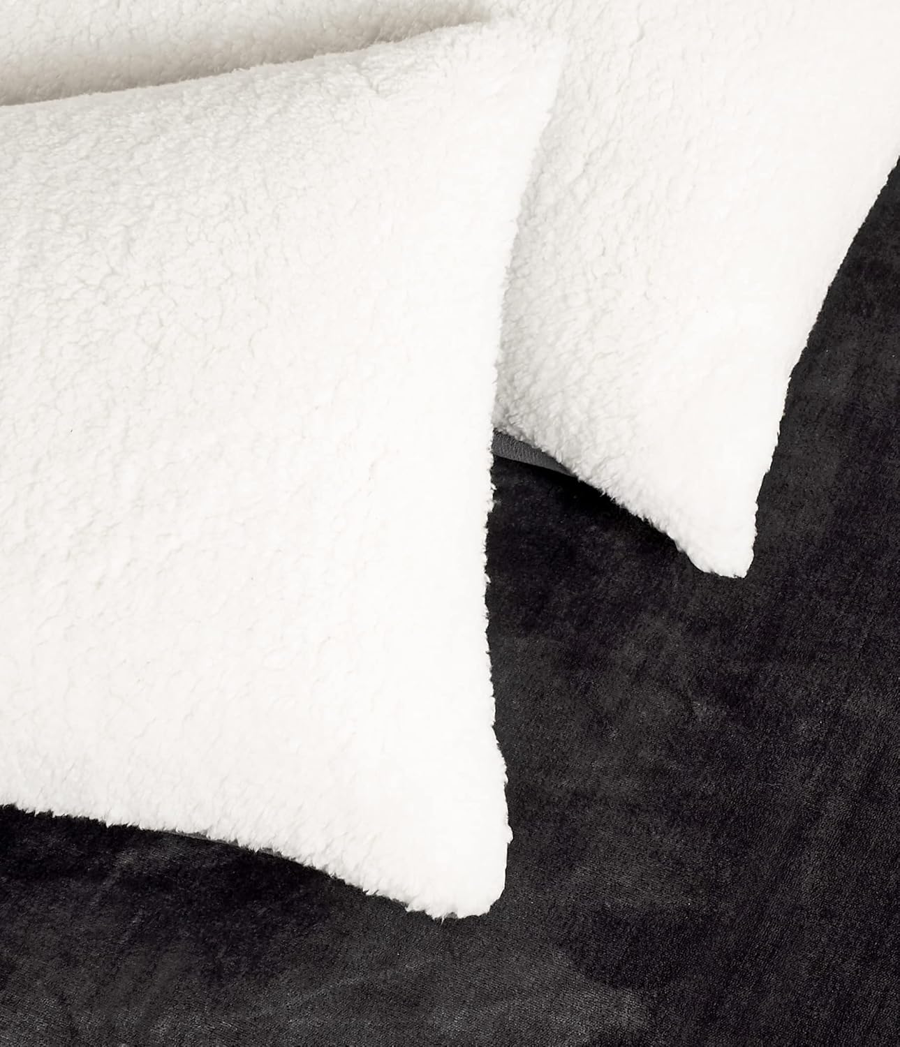 Teddy Sherpa Twin-Pack Standard Pillowcases - Soft Reversible Velvet & Sherpa Cushion Covers - Machine Washable with Zipper Closure -  48x73cm - Charcoal