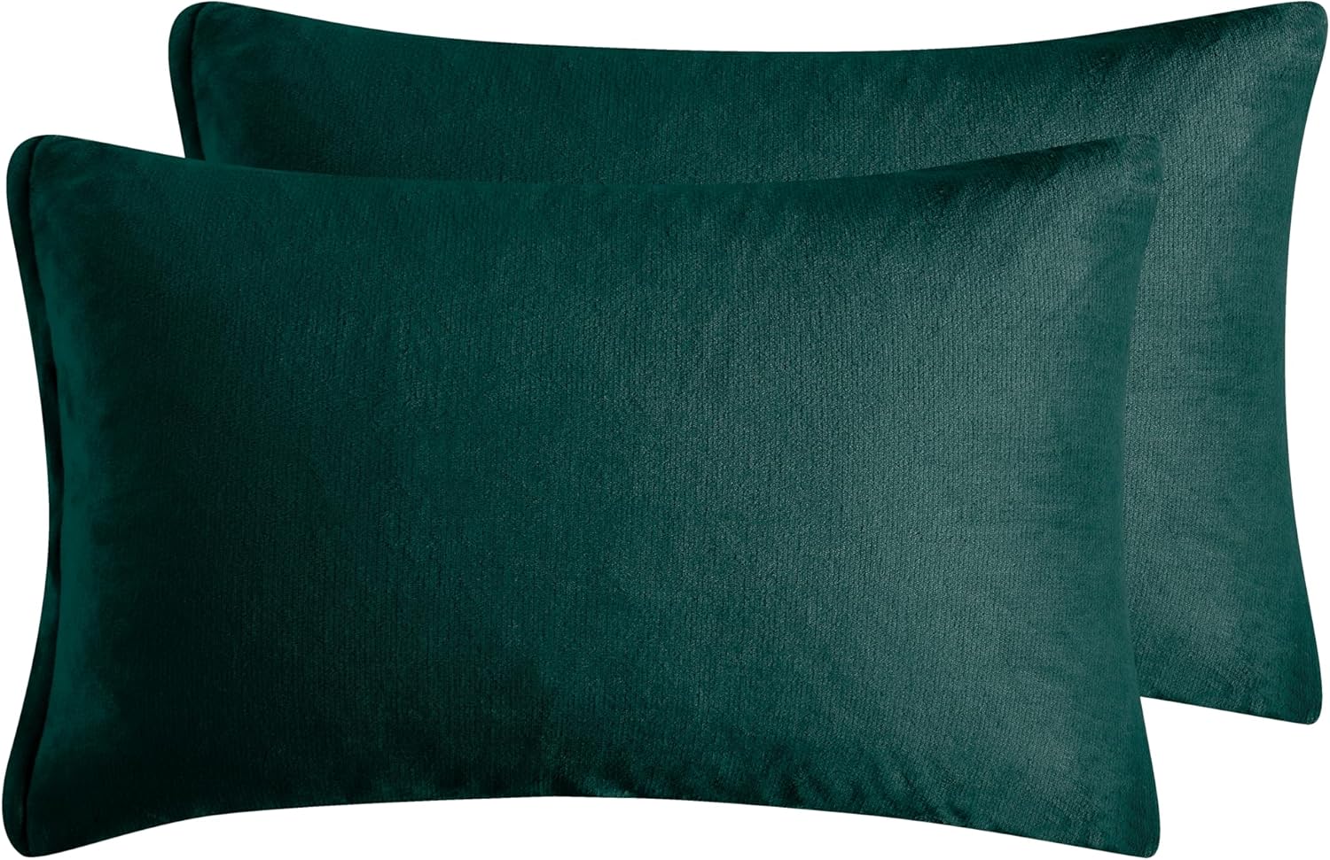 Teddy Sherpa Twin-Pack Standard Pillowcases - Soft Reversible Velvet & Sherpa Cushion Covers - Machine Washable with Zipper Closure -  48x73cm - Emerald Green