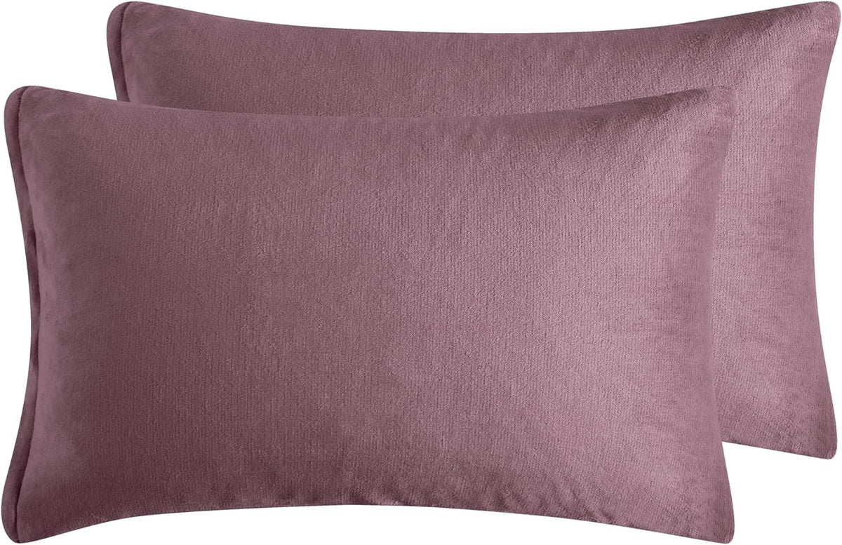 Teddy Sherpa Twin-Pack Standard Pillowcases - Soft Reversible Velvet & Sherpa Cushion Covers - Machine Washable with Zipper Closure -  48x73cm - Mauve