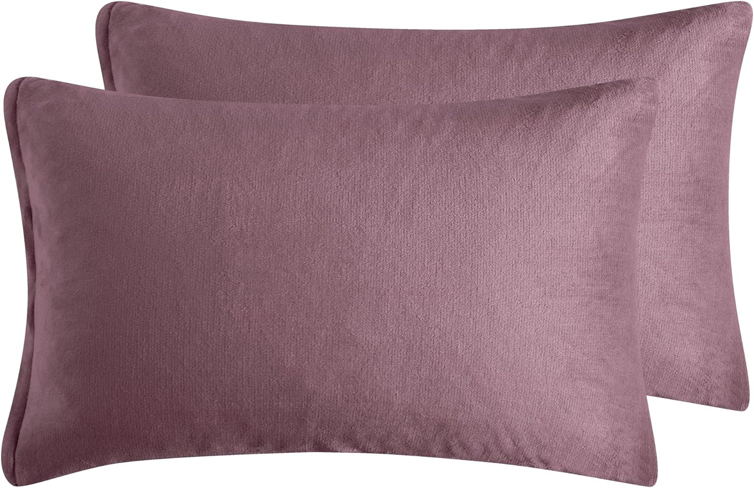 Teddy Sherpa Twin-Pack Standard Pillowcases - Soft Reversible Velvet & Sherpa Cushion Covers - Machine Washable with Zipper Closure -  48x73cm - Mauve
