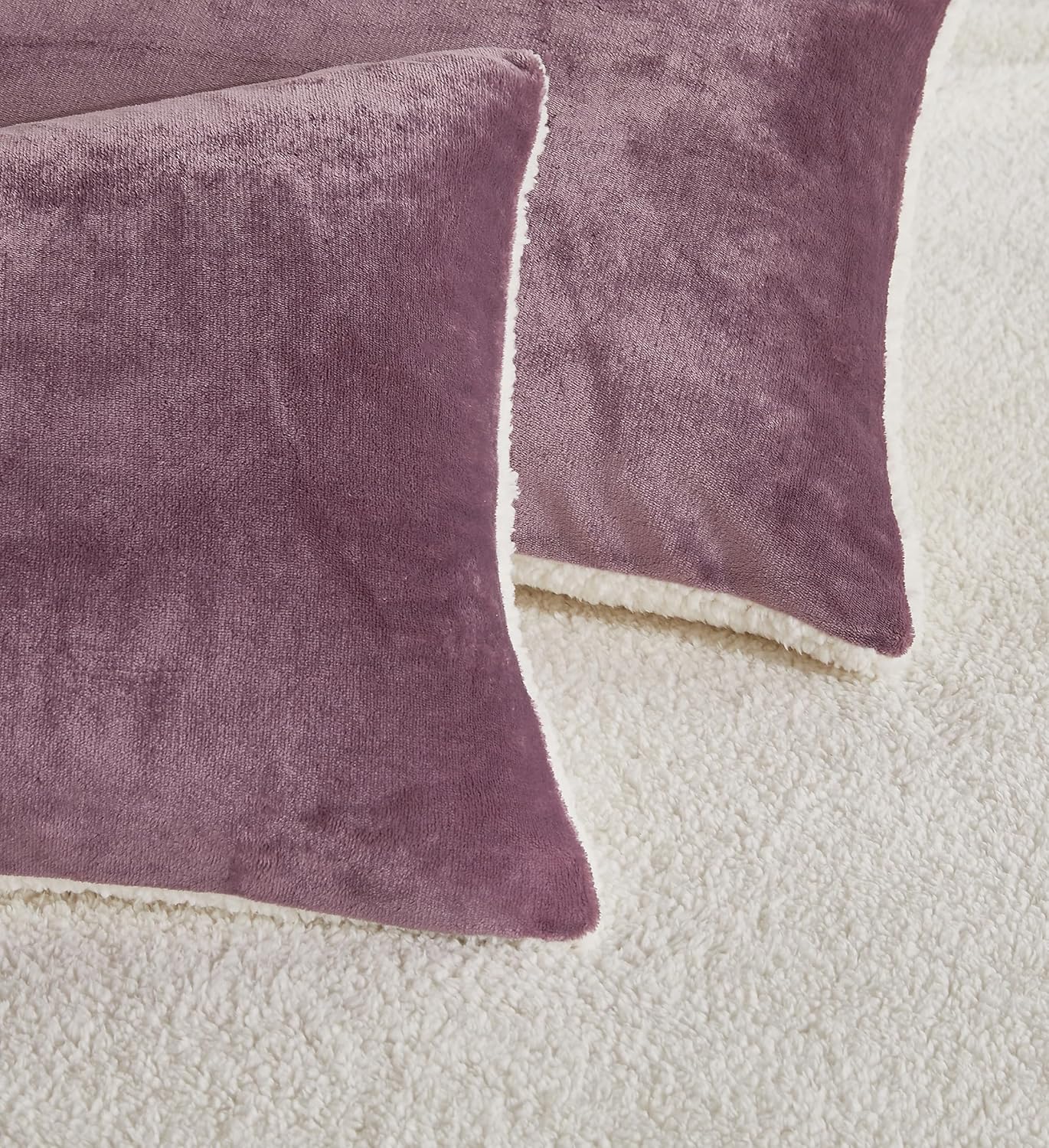 Teddy Sherpa Twin-Pack Standard Pillowcases - Soft Reversible Velvet & Sherpa Cushion Covers - Machine Washable with Zipper Closure -  48x73cm - Mauve