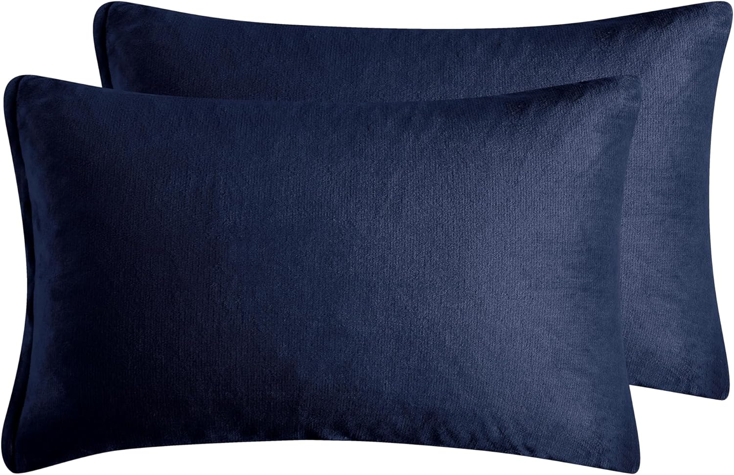 Teddy Sherpa Twin-Pack Standard Pillowcases - Soft Reversible Velvet & Sherpa Cushion Covers - Machine Washable with Zipper Closure -  48x73cm - Navy Blue