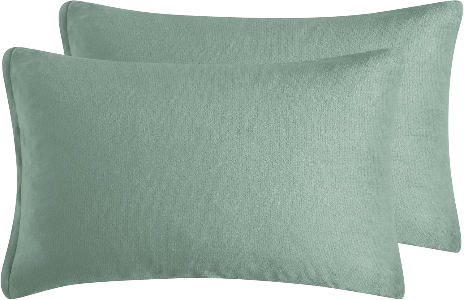 Teddy Sherpa Twin-Pack Standard Pillowcases - Soft Reversible Velvet & Sherpa Cushion Covers - Machine Washable with Zipper Closure -  48x73cm - Sage Green