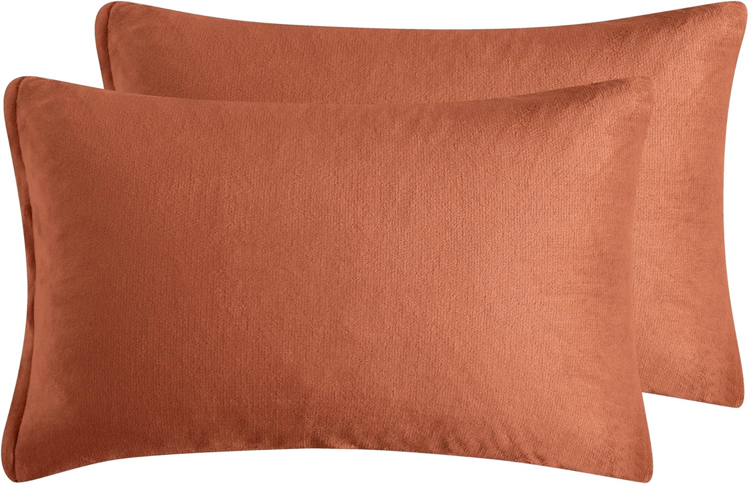 Teddy Sherpa Twin-Pack Standard Pillowcases - Soft Reversible Velvet & Sherpa Cushion Covers - Machine Washable with Zipper Closure -  48x73cm - Terracotta