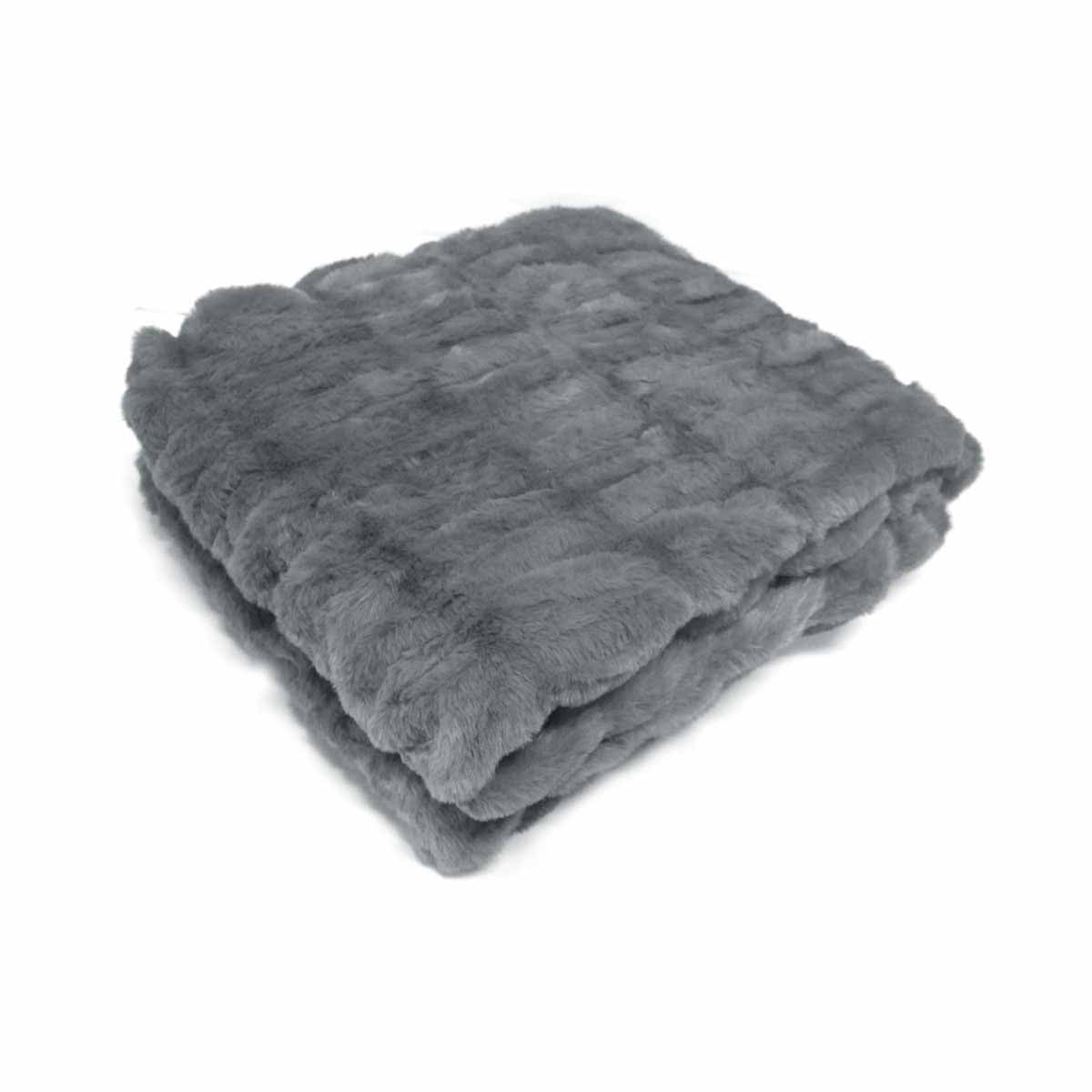 Harper Soft Ruched Pattern Faux Fur Throw Rug 127 x 152 cm Grey