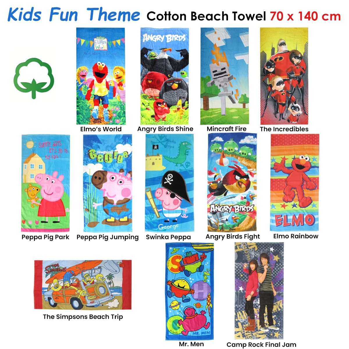 Kids Fun Theme Cotton Beach Towel 70 x 140 cm Mincraft Fire