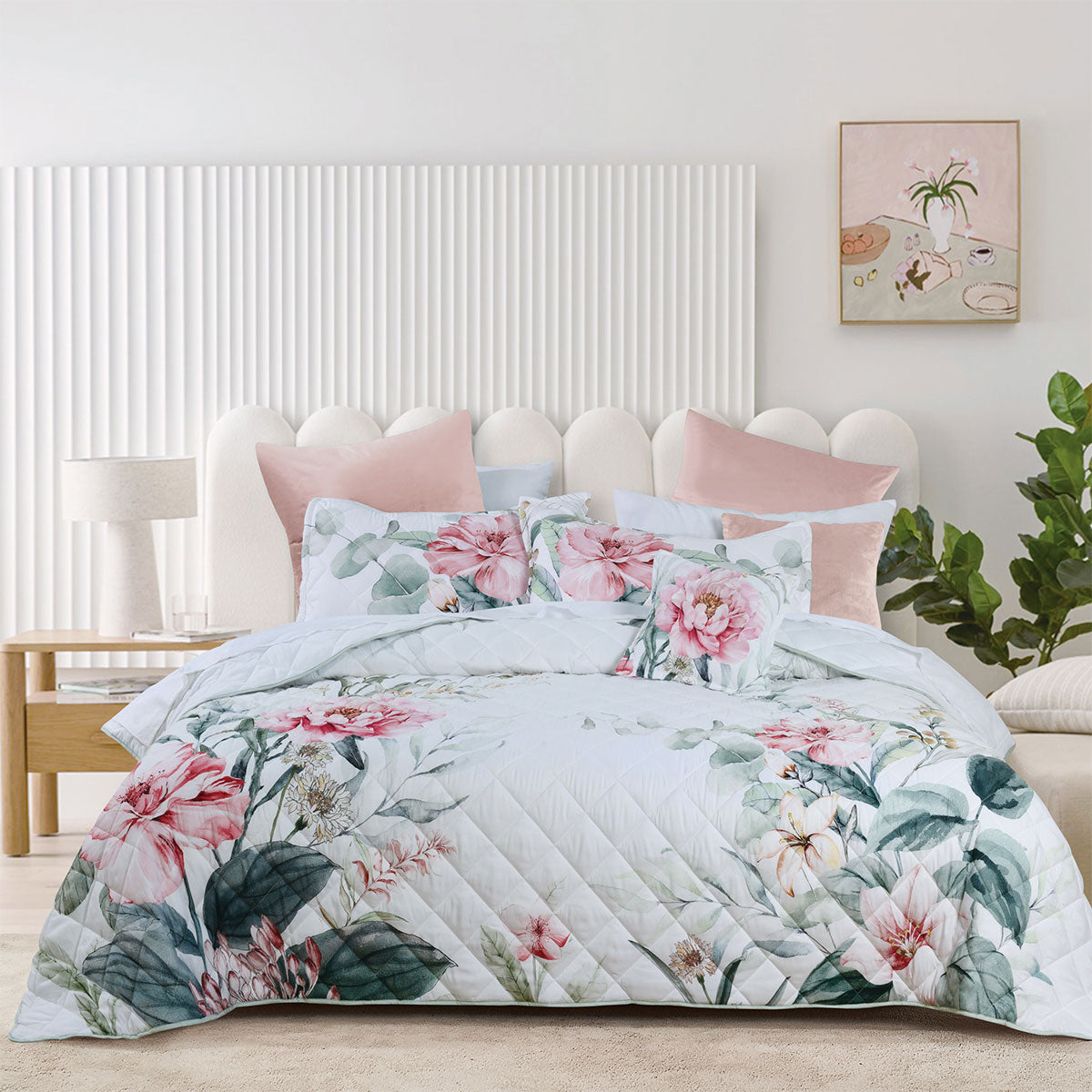 Bianca Coleraine White Floral Printed Bedspread Set Double