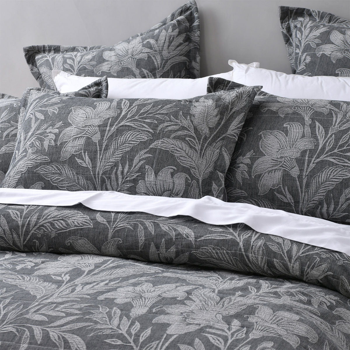 Bianca Maidstone Grey Floral Jacquard Bedspread Set Super King