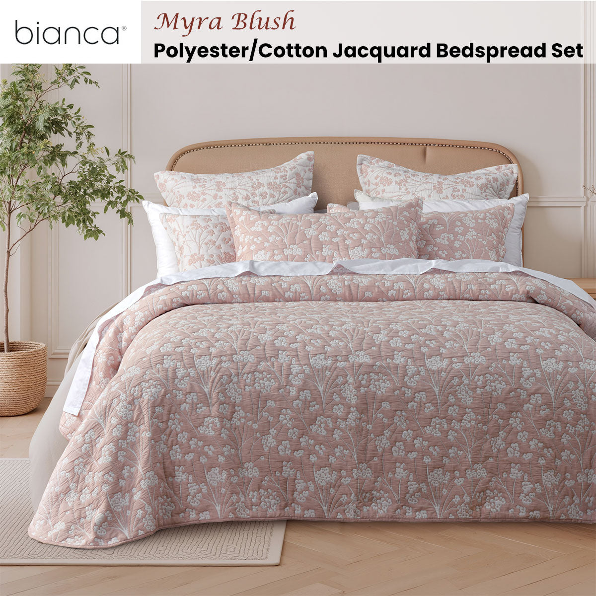 Bianca Myra Blush Floral Jacquard Bedspread Set Double