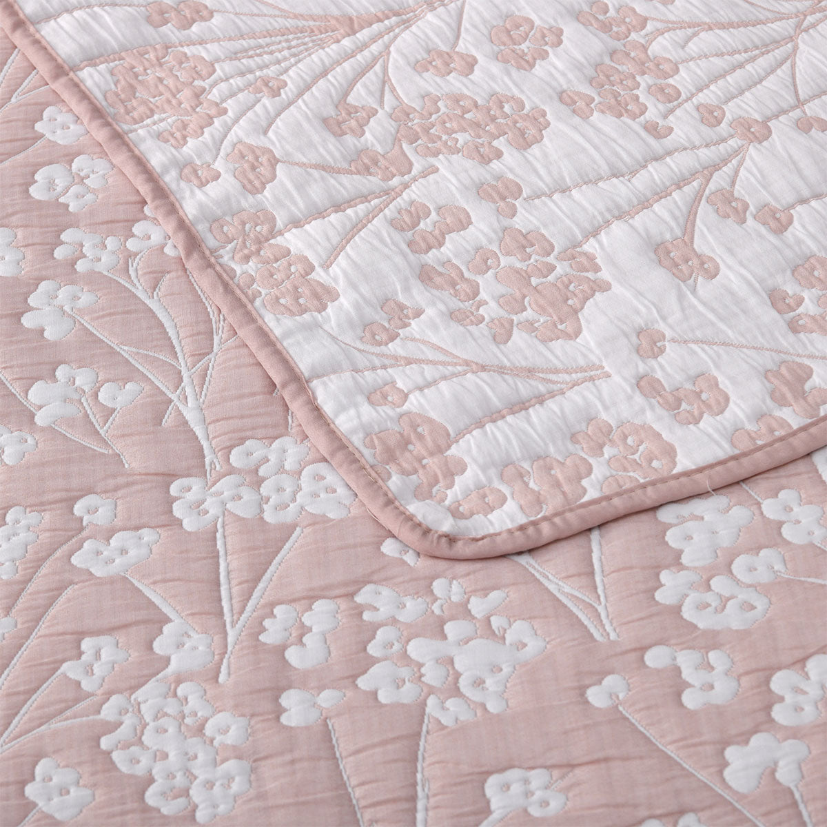 Bianca Myra Blush Floral Jacquard Bedspread Set Double