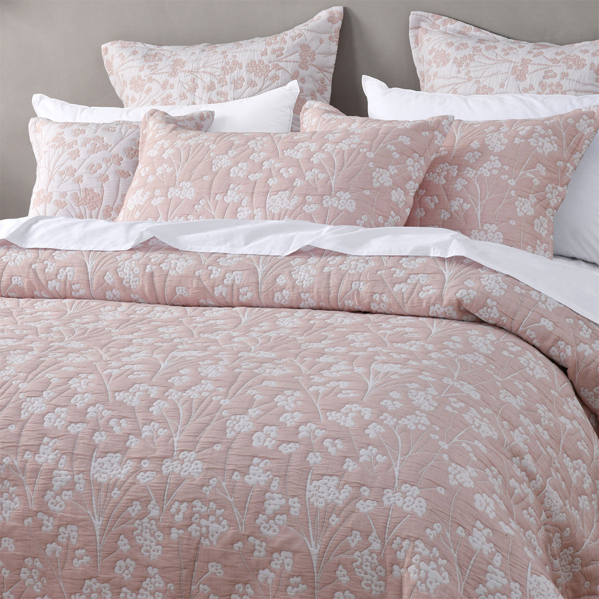 Bianca Myra Blush Floral Jacquard Bedspread Set King