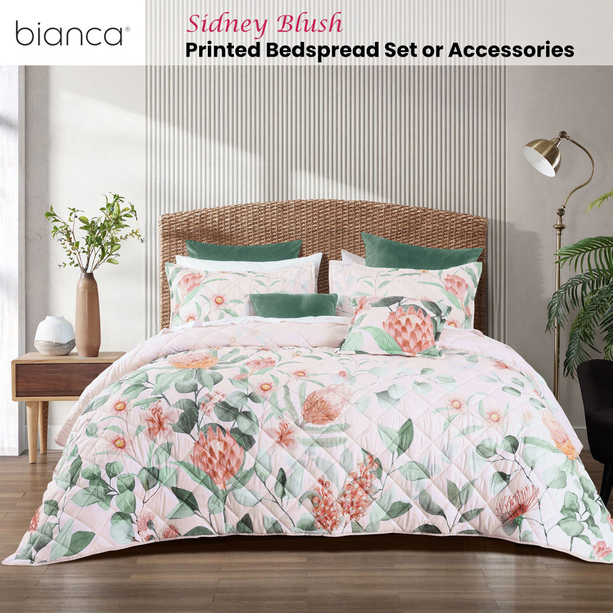 Bianca Sidney Blush Printed Floral Bedspread Set Queen