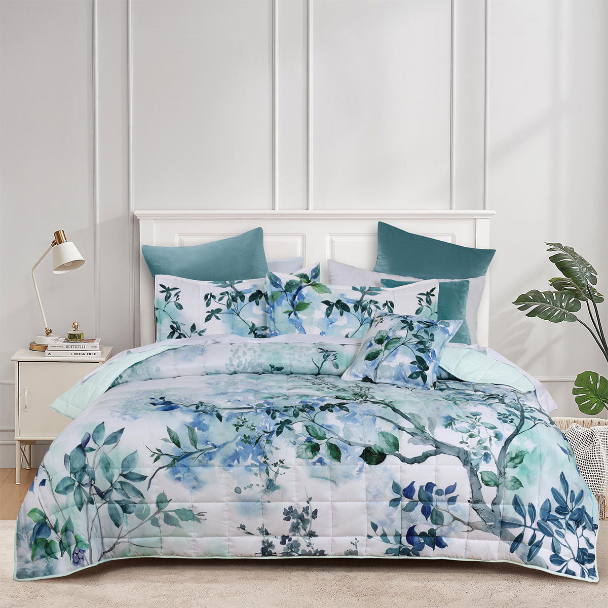 Bianca Woodbury White Botanical Printed Bedspread Set Double