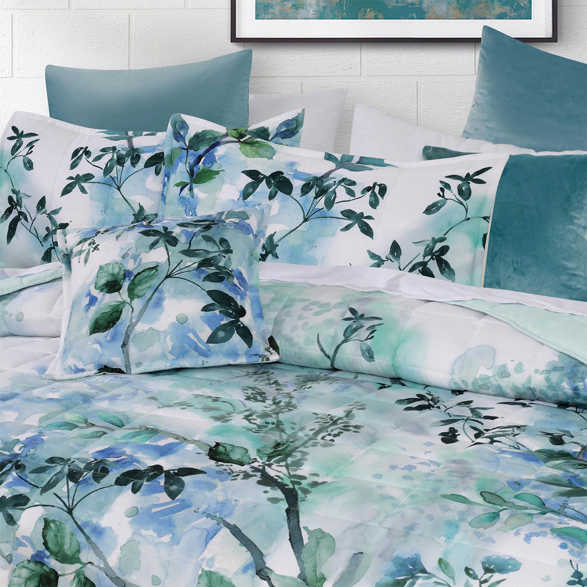 Bianca Woodbury White Botanical Printed Bedspread Set Double