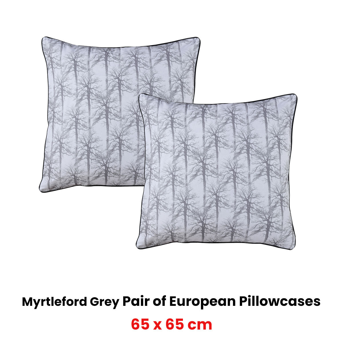 Bianca Pair of Myrtleford Grey European Pillowcases 65 x 65cm