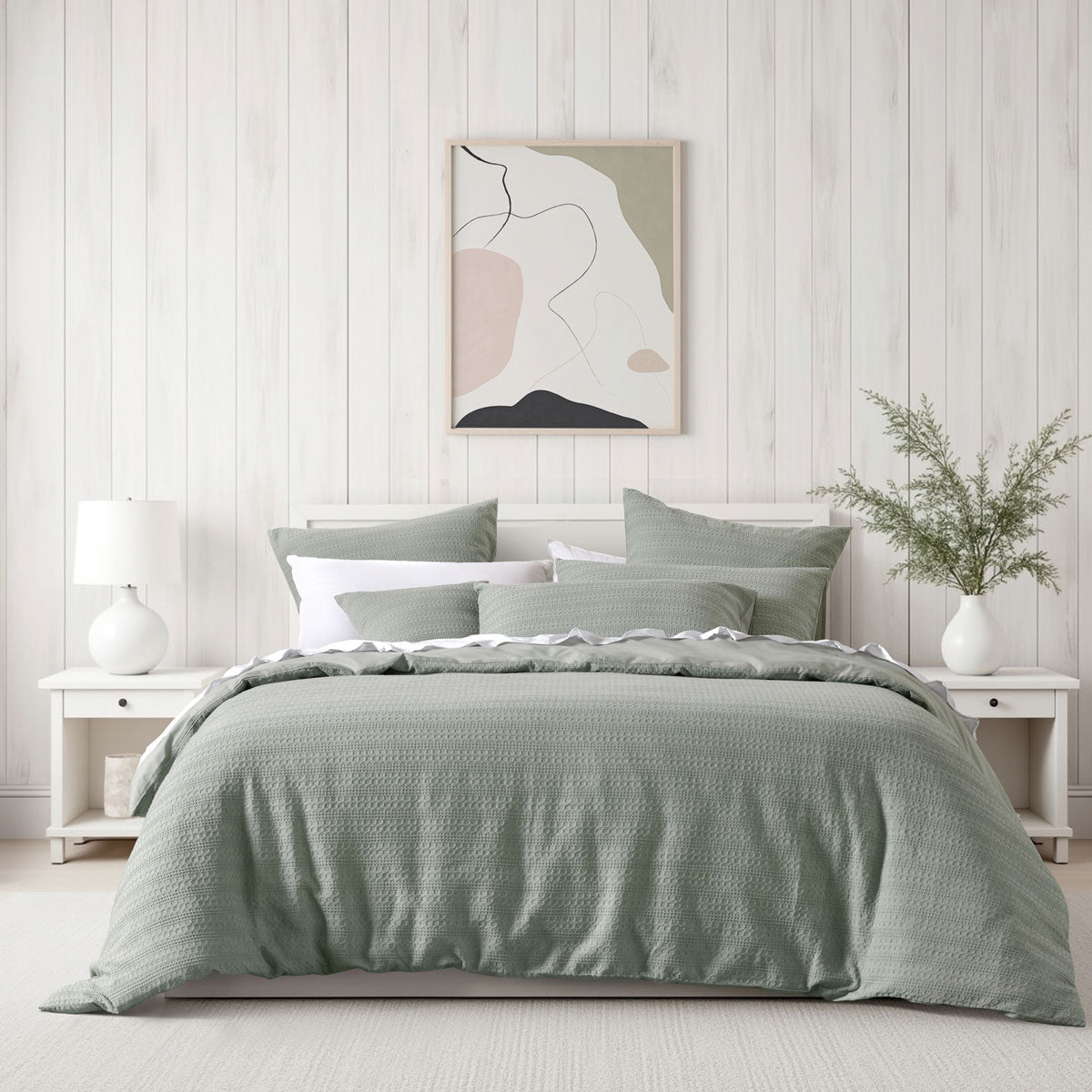Bianca Kahlani Sage Waffle Quilt Cover Set Queen