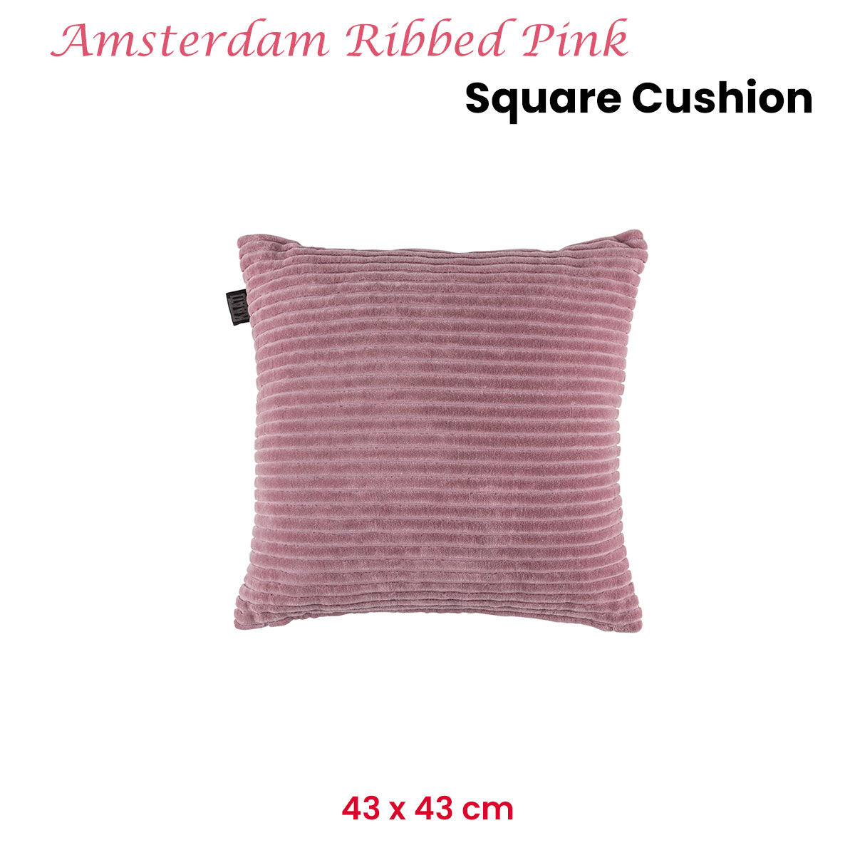 KAAT Amsterdam Ribbed Pink Square Filled Cushion 43cm x 43cm