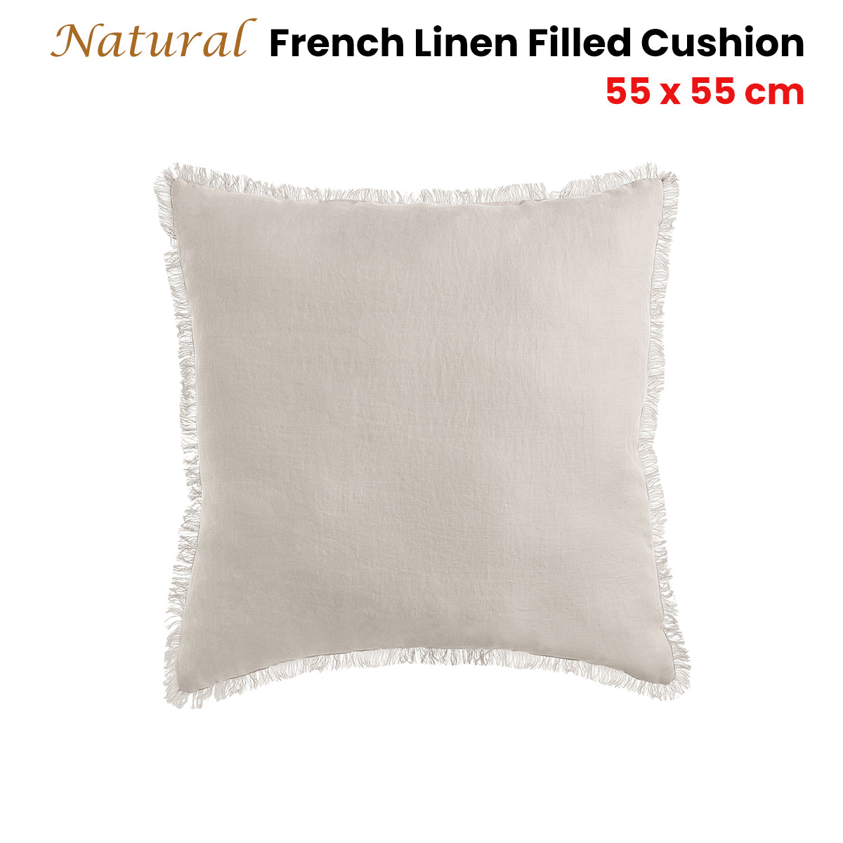 Vintage Design Homewares Natural French Linen Filled Cushion Square - 55cm x 55cm
