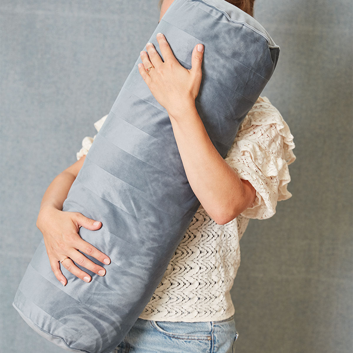 KAAT Amsterdam Softy Stripe Blue Grey Oblong Neckroll Filled Cushion 22cm x 70cm