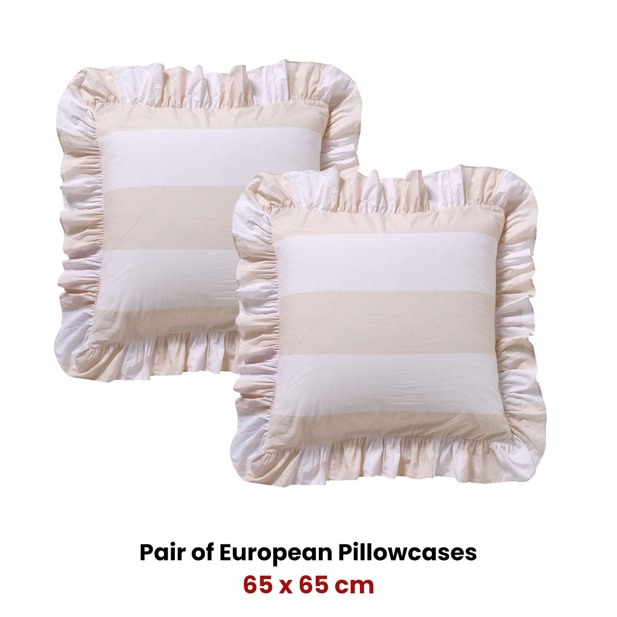 Vintage Design Homewares Pair of Candy Ruffle Natural European Pillowcases 65 x 65cm
