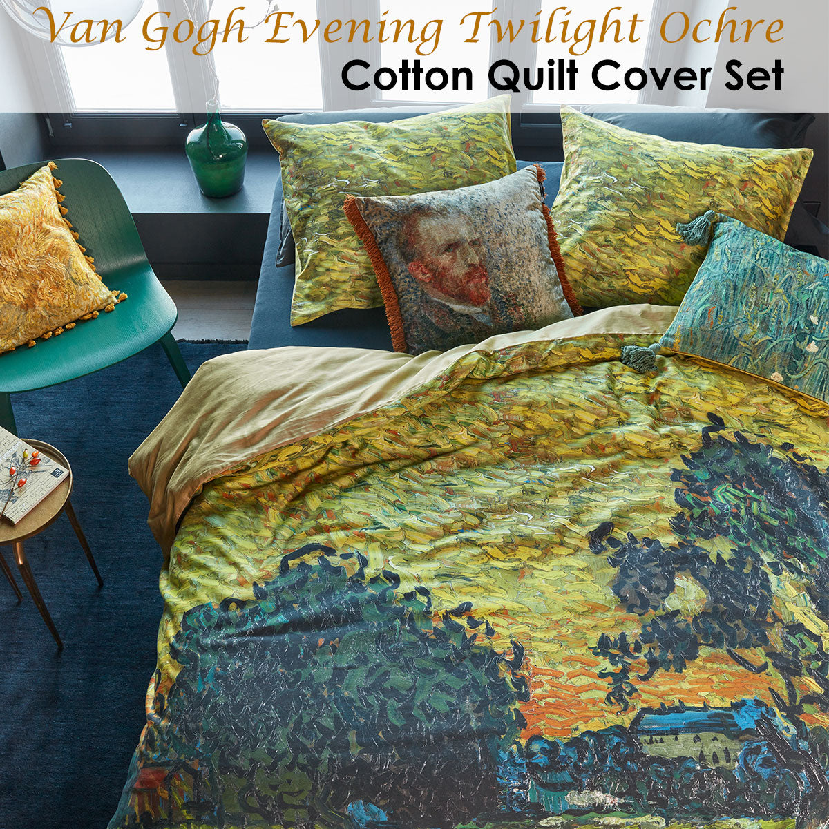 Van Gogh Evening Twilight Ochre Cotton Sateen Quilt Cover Set Queen