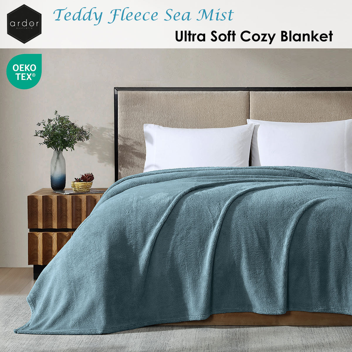 Ardor Teddy Sea Mist Ultra Soft Cozy Fleece Blanket Queen