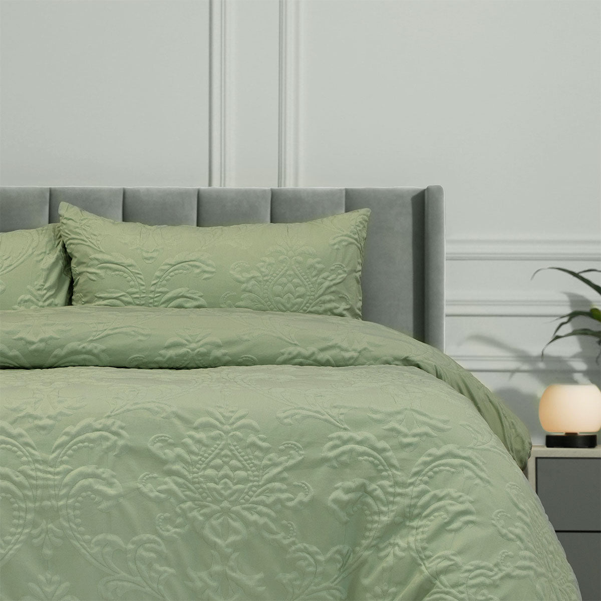 Ardor Adeline Sage Jacquard Damask Quilt Cover Set King