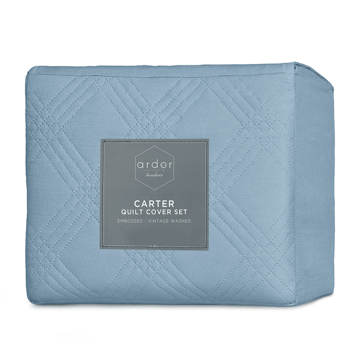 Ardor Carter Mineral Blue Embossed Vintage Washed Geometric Quilt Cover Set King