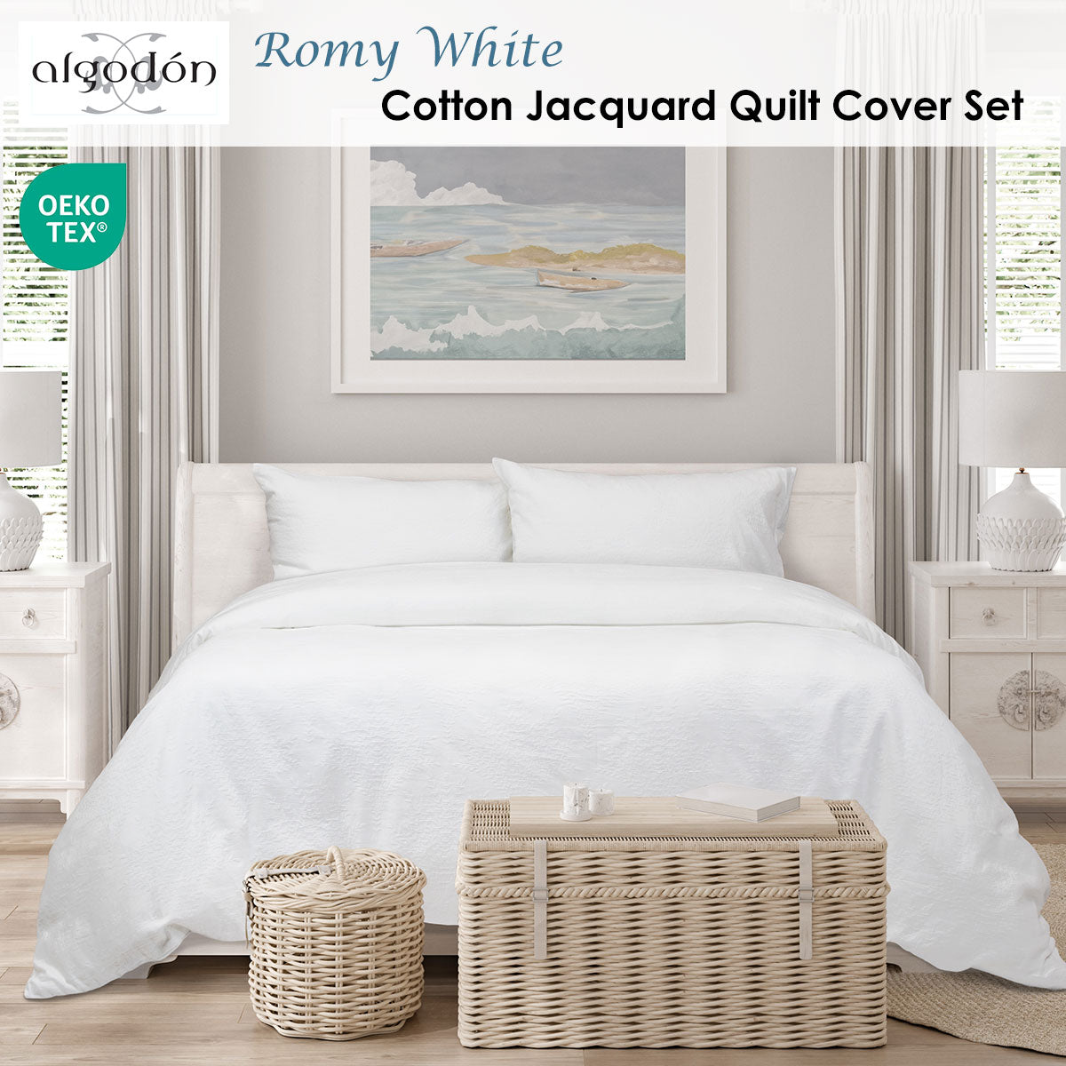 Algodon Romy White Cotton Jacquard Quilt Cover Set King