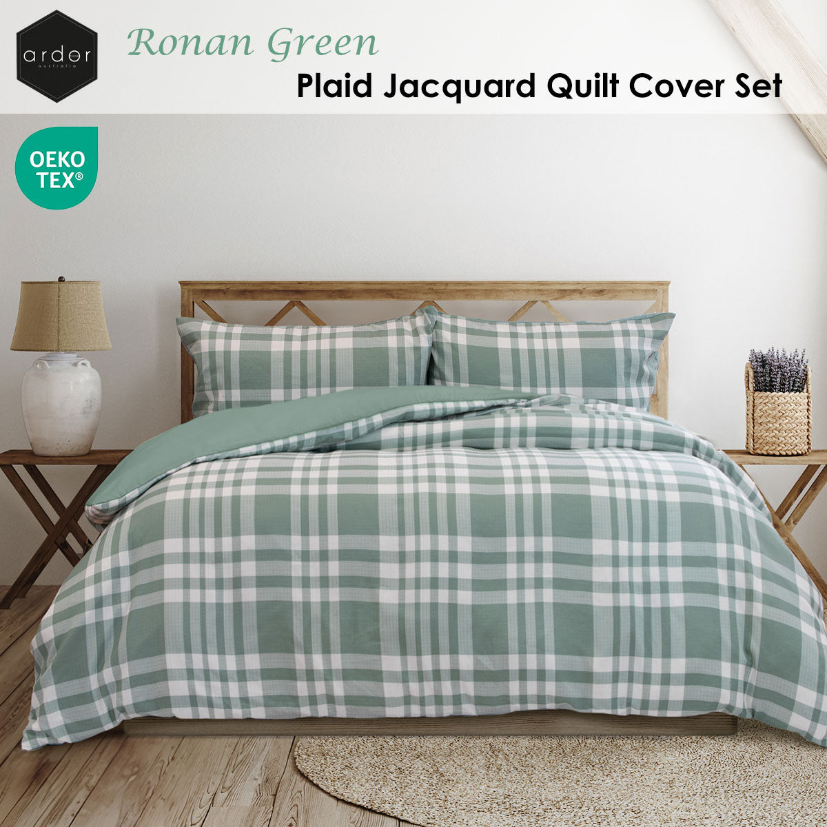 Ardor Ronan Green Plaid Jacquard Quilt Cover Set Queen